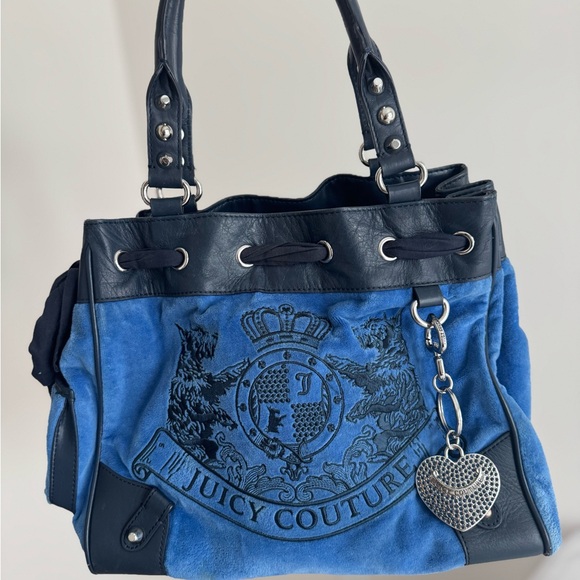 Juicy Couture Handbags - Juicy Couture Blue Suede Shoulder Tote with Heart Charm